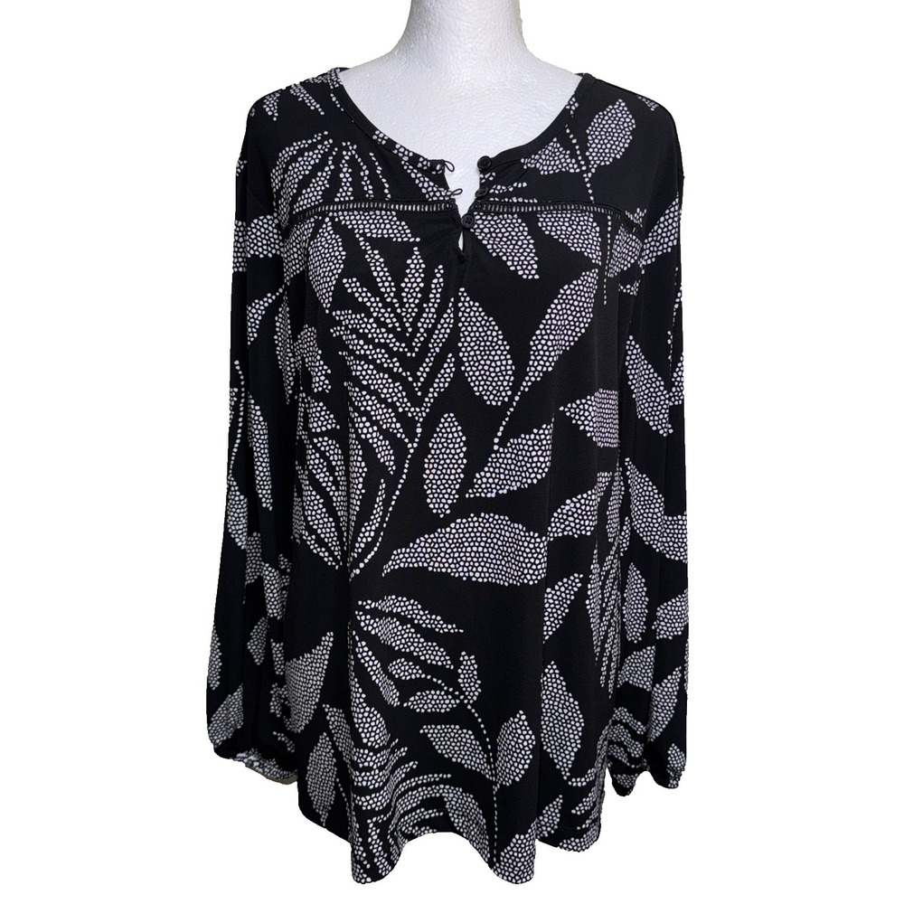Chicos Blouse Women Size 3 16 Tropical Botanical Split Neck Knit Tunic Shirt